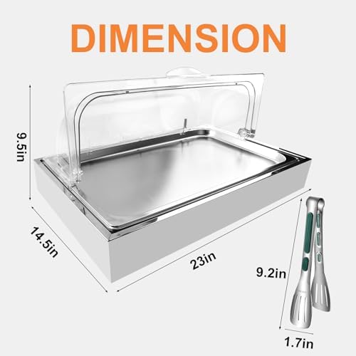 Ice Food Serving Display Tray with Clear Roll Top Cover & 2 Stainless Steel Tongs, Chilled Buffet Server Food, alternate view