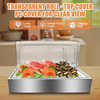 Ice Food Serving Display Tray with Clear Roll Top Cover & 2 Stainless Steel Tongs, Chilled Buffet Server Food, alternate view