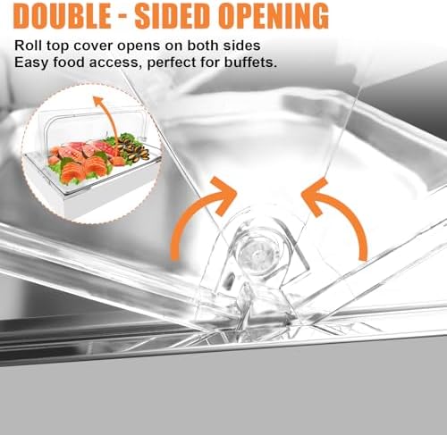 Ice Food Serving Display Tray with Clear Roll Top Cover & 2 Stainless Steel Tongs, Chilled Buffet Server Food, alternate view