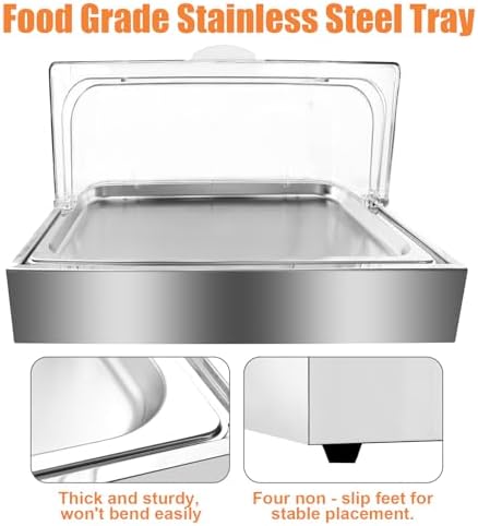Ice Food Serving Display Tray with Clear Roll Top Cover & 2 Stainless Steel Tongs, Chilled Buffet Server Food, alternate view