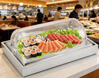 Ice Food Serving Display Tray with Clear Roll Top Cover Buffet Cold Serving Cooler Platter w/ 2 Ice Packs