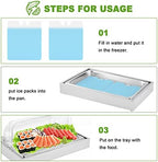 Ice Food Serving Display Tray with Clear Roll Top Cover Buffet Cold Serving Cooler Platter w/ 2 Ice Packs, alternate view 2
