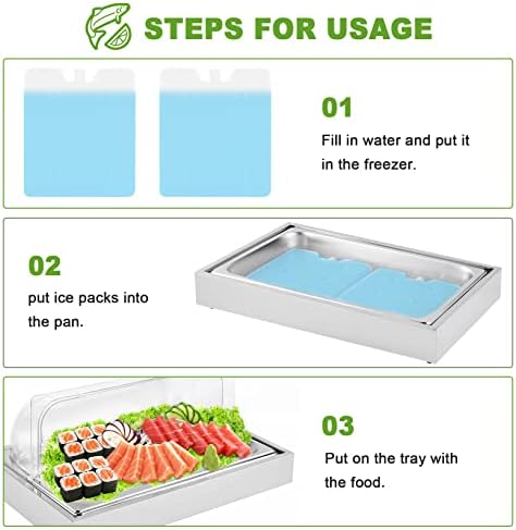 Ice Food Serving Display Tray with Clear Roll Top Cover Buffet Cold Serving Cooler Platter w/ 2 Ice Packs, alternate view 2