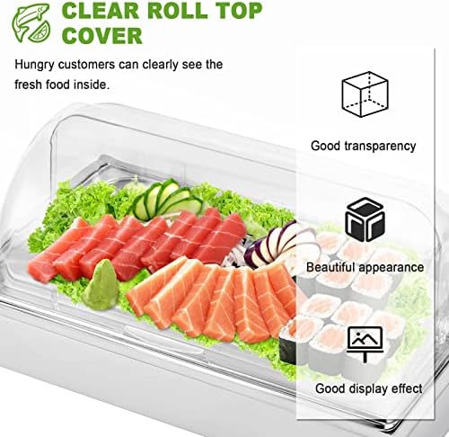 Ice Food Serving Display Tray with Clear Roll Top Cover Buffet Cold Serving Cooler Platter w/ 2 Ice Packs, alternate view 3