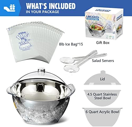 Iced Salad Bowl, 4.5 Qt Large Chilled Serving Bowl with Lid for Parties, Ice Bowls to Keep Veggie, Fruit, alternate view 3