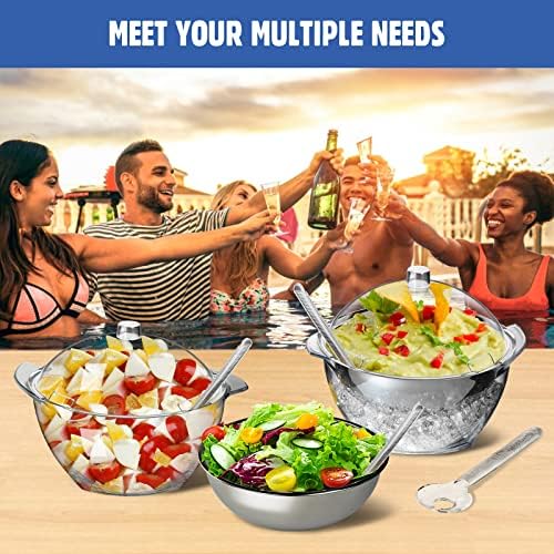 Iced Salad Bowl, 4.5 Qt Large Chilled Serving Bowl with Lid for Parties, Ice Bowls to Keep Veggie, Fruit, alternate view 5