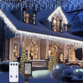 Icicle Christmas Lights Outdoor,520 LED 49.2FT 8 Modes with 80 Drops Cool White Icicle Lights, Remote Control