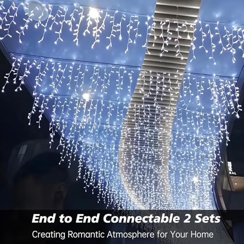Icicle Christmas Lights Outdoor,520 LED 49.2FT 8 Modes with 80 Drops Cool White Icicle Lights, Remote Control, alternate view