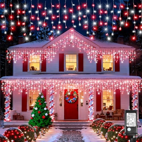 Icicle Christmas Lights Outdoor - 66FT 640 LED Icicle Lights for Outside with 8 Modes, 120 Drops Waterproof