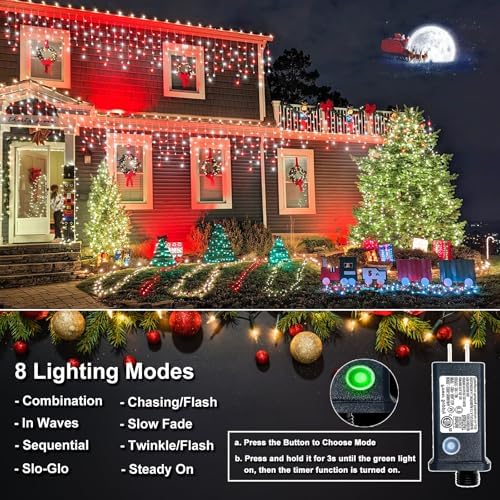 Icicle Christmas Lights Outdoor - 66FT 640 LED Icicle Lights for Outside with 8 Modes, 120 Drops Waterproof, alternate view 2