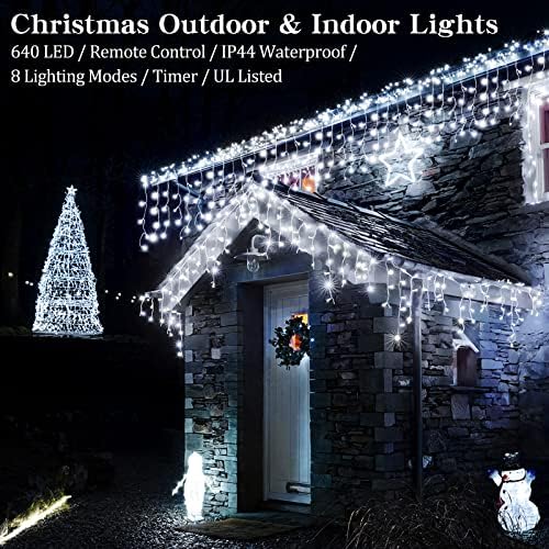 Icicle Christmas Lights Outdoor Decorations 640 LED 65.6 FT 8 Modes LED Icicle String Light with 120 Drops, alternate view 2