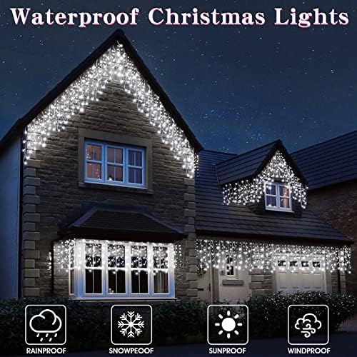 Icicle Christmas Lights Outdoor Decorations 640 LED 65.6 FT 8 Modes LED Icicle String Light with 120 Drops, alternate view 3