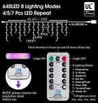 Icicle Christmas Lights Outdoor Decorations 640 LED 65.6 FT 8 Modes LED Icicle String Light with 120 Drops, alternate view 5