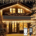 Icicle LED Christmas Lights Outdoor, 520 LED 49.2FT 8 Modes with 80 Drops Warm White Icicle Lights, Remote