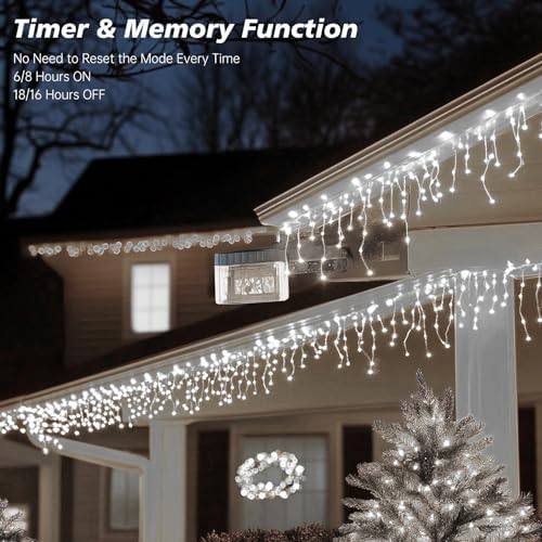 Icicle LED Christmas Lights Outdoor, 624 LED 59FT 8 Modes with 96 Drops Cool White Icicle Lights, Outdoor Indoor, alternate