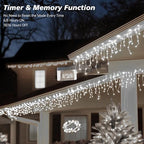 Icicle LED Christmas Lights Outdoor, 624 LED 59FT 8 Modes with 96 Drops Cool White Icicle Lights, Outdoor Indoor, alternate