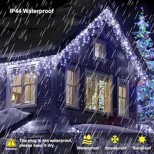 Icicle LED Christmas Lights Outdoor, 624 LED 59FT 8 Modes with 96 Drops Cool White Icicle Lights, Outdoor Indoor, alternate