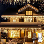 Icicle LED Christmas Lights Outdoor, 624 LED 59FT 8 Modes with 96 Drops Warm White Icicle Lights, Outdoor Indoor