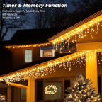 Icicle LED Christmas Lights Outdoor, 624 LED 59FT 8 Modes with 96 Drops Warm White Icicle Lights, Outdoor Indoor, alternate