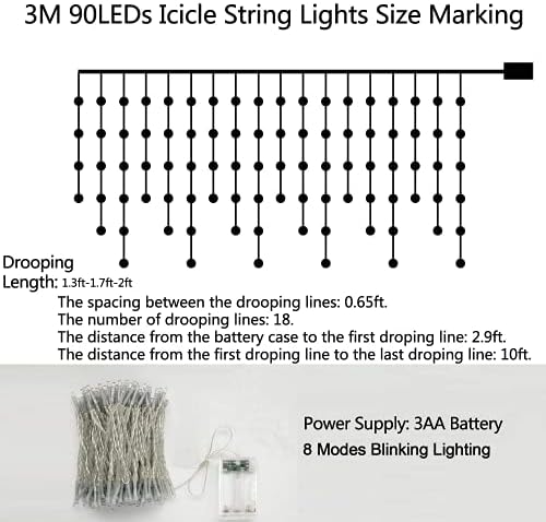 Icicle Lights 10ft 90 LED Window Short Curtain String Light Waterproof Fairy Twinkle Lights for Indoor Outdoor, alternate
