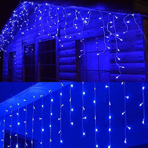 Icicle Lights 90 LED 10 ft Short Curtain Lights with 8 Modes Remote Control, Powerd by USB & Battery, alternate view 2