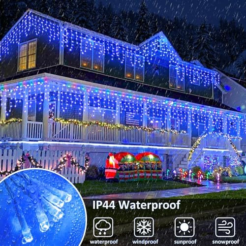 Icicle Lights for Outside, 16.5FT 200 LED Christmas Lights Outdoor, Blue in Blue, alternate view 3