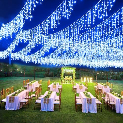 Icicle Lights for Outside, 16.5FT 200 LED Christmas Lights Outdoor, Blue in Blue, alternate view 6