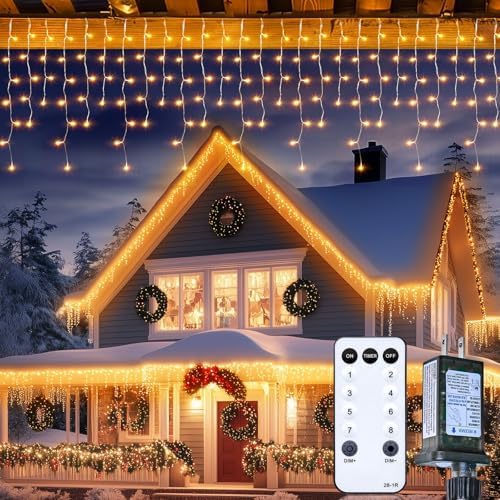 Icicle Lights for Outside, 2Pack Total 132FT 276 Drops 1472 LED Icicle Christmas Lights with Remote,8 Mode