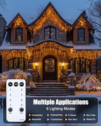 Icicle Lights for Outside, 2Pack Total 132FT 276 Drops 1472 LED Icicle Christmas Lights with Remote,8 Mode, alternate view 6