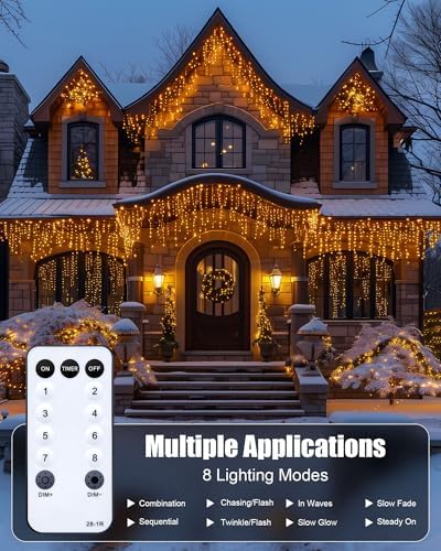 Icicle Lights for Outside, 2Pack Total 132FT 276 Drops 1472 LED Icicle Christmas Lights with Remote,8 Mode, alternate view 6