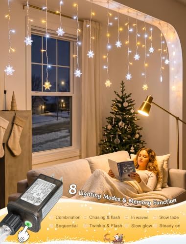 Icicle Lights Indoor,8.2 FT 80 LED Snowflakes Christmas Window Light, alternate view 4