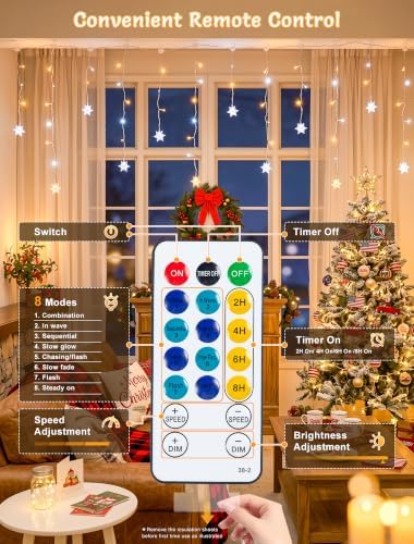 Icicle Lights Indoor,8.2 FT 80 LED Snowflakes Christmas Window Light, alternate view 5