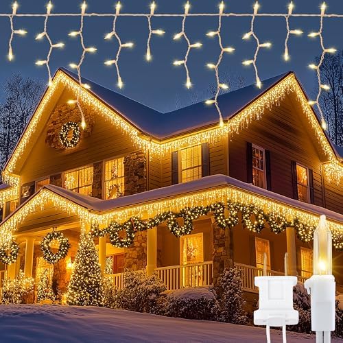 Icicle Lights Outdoor, 23FT 200 Connectable Icicle Christmas Lights in Warm White