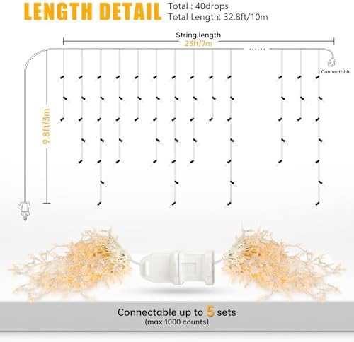Icicle Lights Outdoor, 23FT 200 Connectable Icicle Christmas Lights in Warm White, alternate view 5