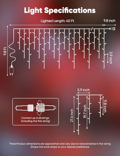 Icicle Lights Outdoor, 40 FT 432 LED Icicle Christmas Lights, alternate view 4