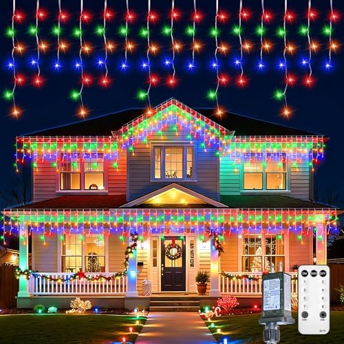Icicle Lights Outdoor,40 FT 432 LED Icicle Christmas Lights with 81 Drops