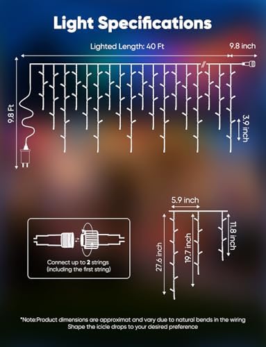 Icicle Lights Outdoor,40 FT 432 LED Icicle Christmas Lights with 81 Drops, alternate view 4