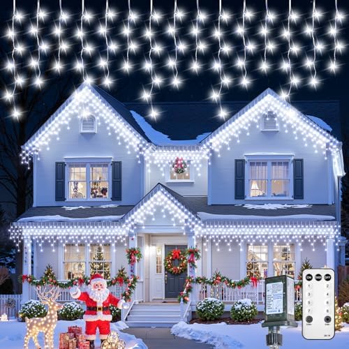 Icicle Lights Outdoor - 66 FT 736 LED Icicle Christmas Lights with 138 Drops, 8 Modes Christma String Light with