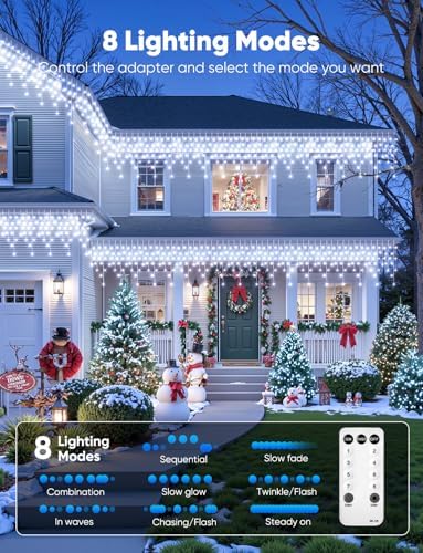 Icicle Lights Outdoor - 66 FT 736 LED Icicle Christmas Lights with 138 Drops, 8 Modes Christma String Light with, alternate