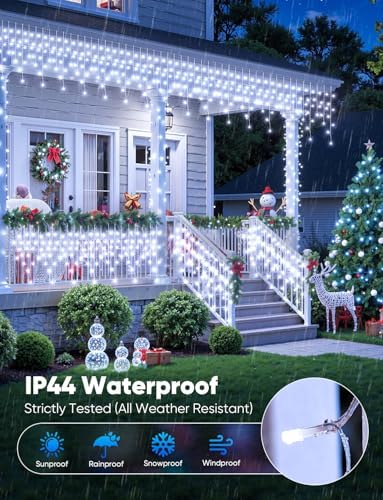 Icicle Lights Outdoor - 66 FT 736 LED Icicle Christmas Lights with 138 Drops, 8 Modes Christma String Light with, alternate
