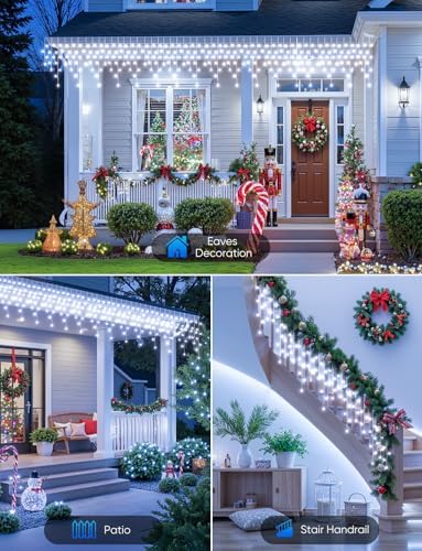 Icicle Lights Outdoor - 66 FT 736 LED Icicle Christmas Lights with 138 Drops, 8 Modes Christma String Light with, alternate