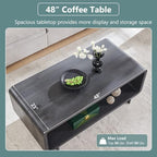 IFGET 48" Modern Coffee Table, 2-Tier Curved Center Table, Dark Grey in Dark Grey, alternate view 3