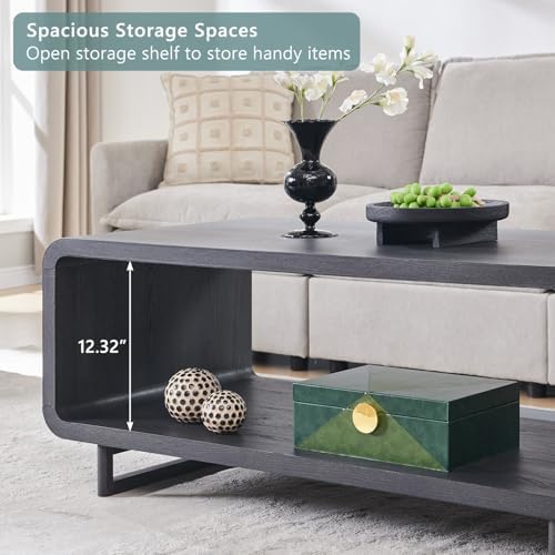 IFGET 48" Modern Coffee Table, 2-Tier Curved Center Table, Dark Grey in Dark Grey, alternate view 4