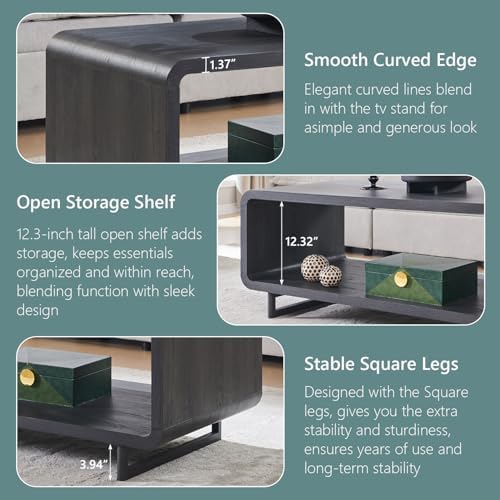 IFGET 48" Modern Coffee Table, 2-Tier Curved Center Table, Dark Grey in Dark Grey, alternate view 5