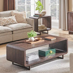 IFGET 48" Modern Coffee Table, 2-Tier Curved Center Table, Dark Walnut, alternate view 3