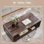 IFGET 48" Modern Coffee Table, 2-Tier Curved Center Table, Dark Walnut, alternate view 4