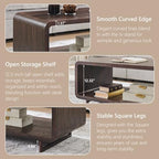 IFGET 48" Modern Coffee Table, 2-Tier Curved Center Table, Dark Walnut, alternate view 6