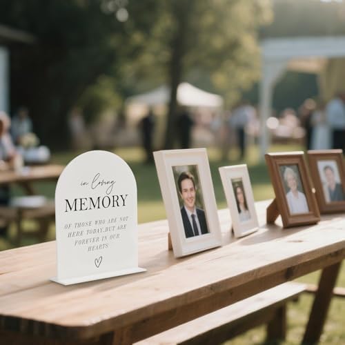 In Loving Memory Acrylic Wedding Sign - 5"x7" Arched Clear Table Sign with Base, Modern Calligraphy Memorial, alternate view