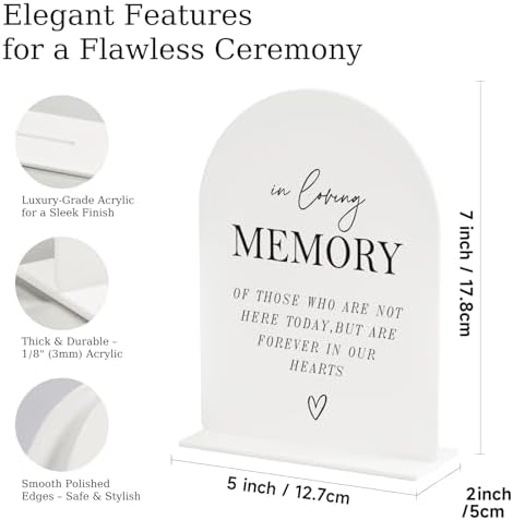 In Loving Memory Acrylic Wedding Sign - 5"x7" Arched Clear Table Sign with Base, Modern Calligraphy Memorial, alternate view