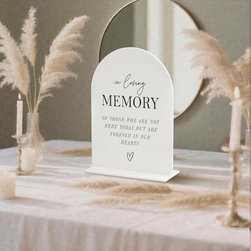 In Loving Memory Acrylic Wedding Sign - 5"x7" Arched Clear Table Sign with Base, Modern Calligraphy Memorial, alternate view